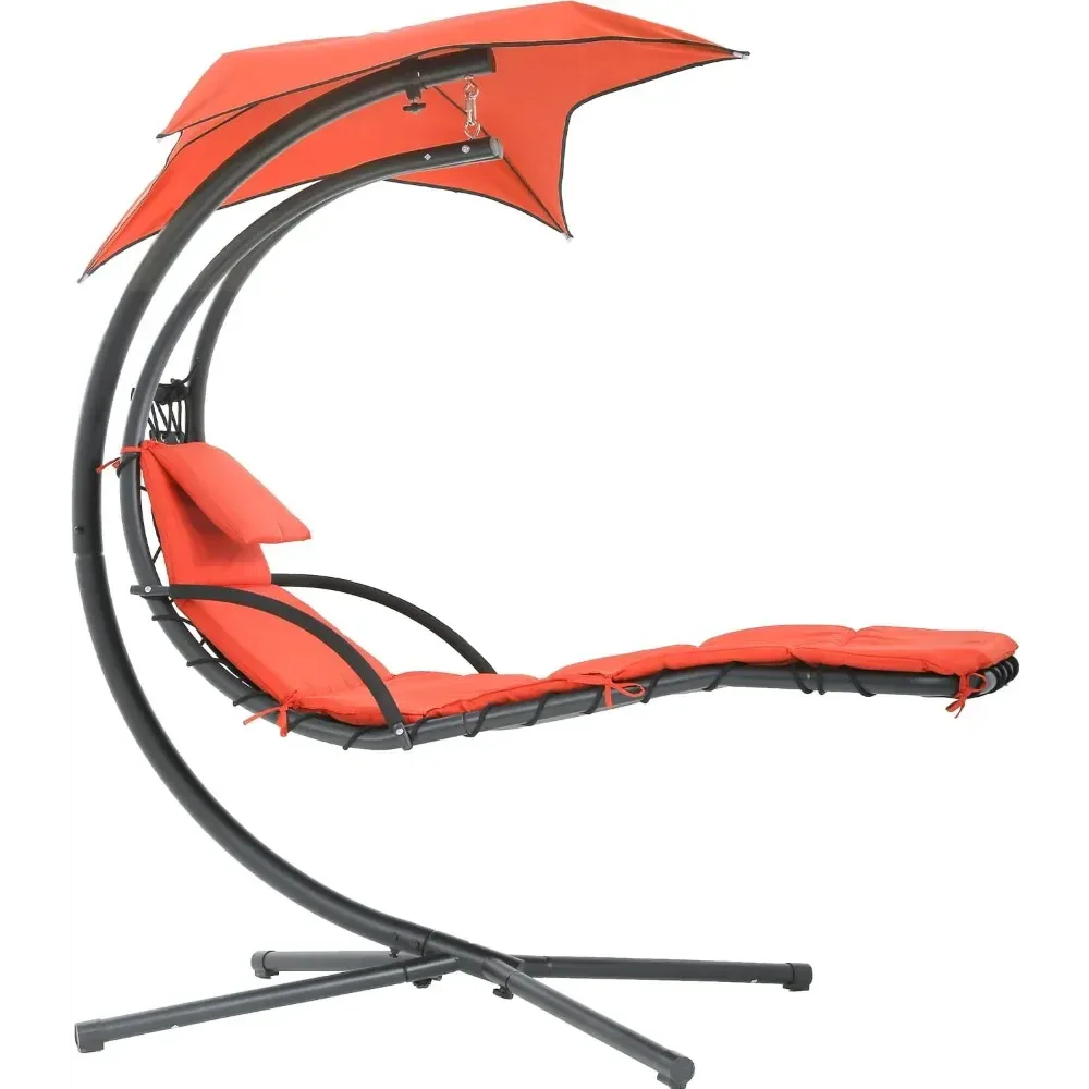 Recyclable Hanging Hammock Chair with Canopy Pillow – Adjustable Patio Swing Chair for Indoor Outdoor Use Foldable Arc Stand Flexible