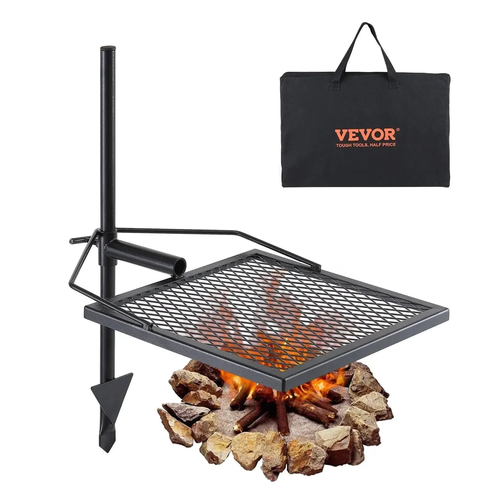 Solid 360° Swivel Campfire Grill – Heavy Duty Adjustable Cooking Grate for Open Fire High-Grade