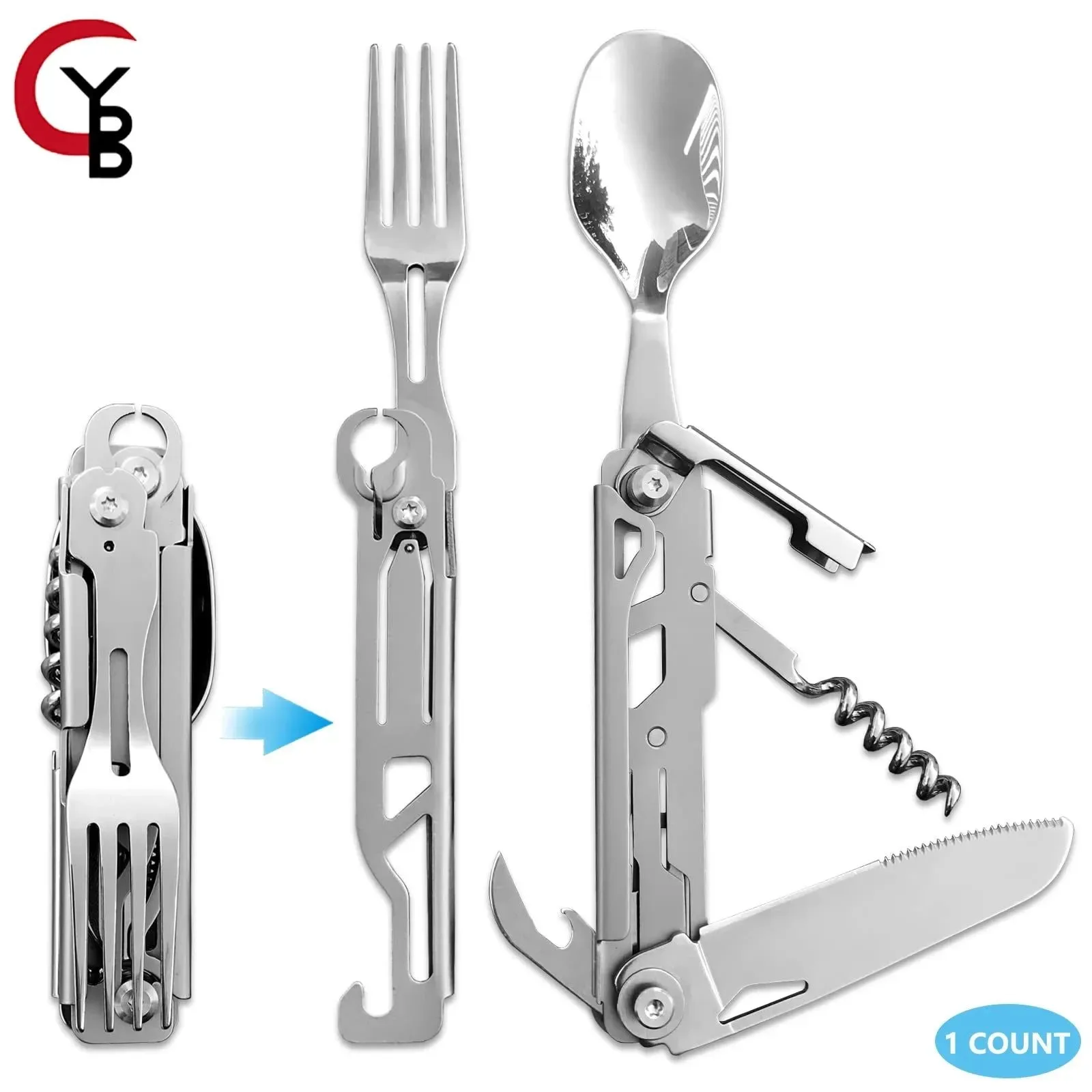 Healthy 6-in-1 Detachable Camping Utensil Set – Compact Travel Cutlery with Spoon Fork Knife Bottle Opener Quality