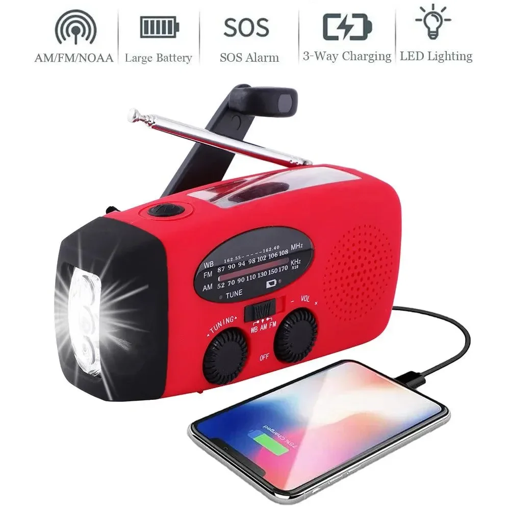 Organic Solar Hand Crank Camping Light with Radio – USB Rechargeable LED Lantern with Power Bank Weather Alerts Trusted