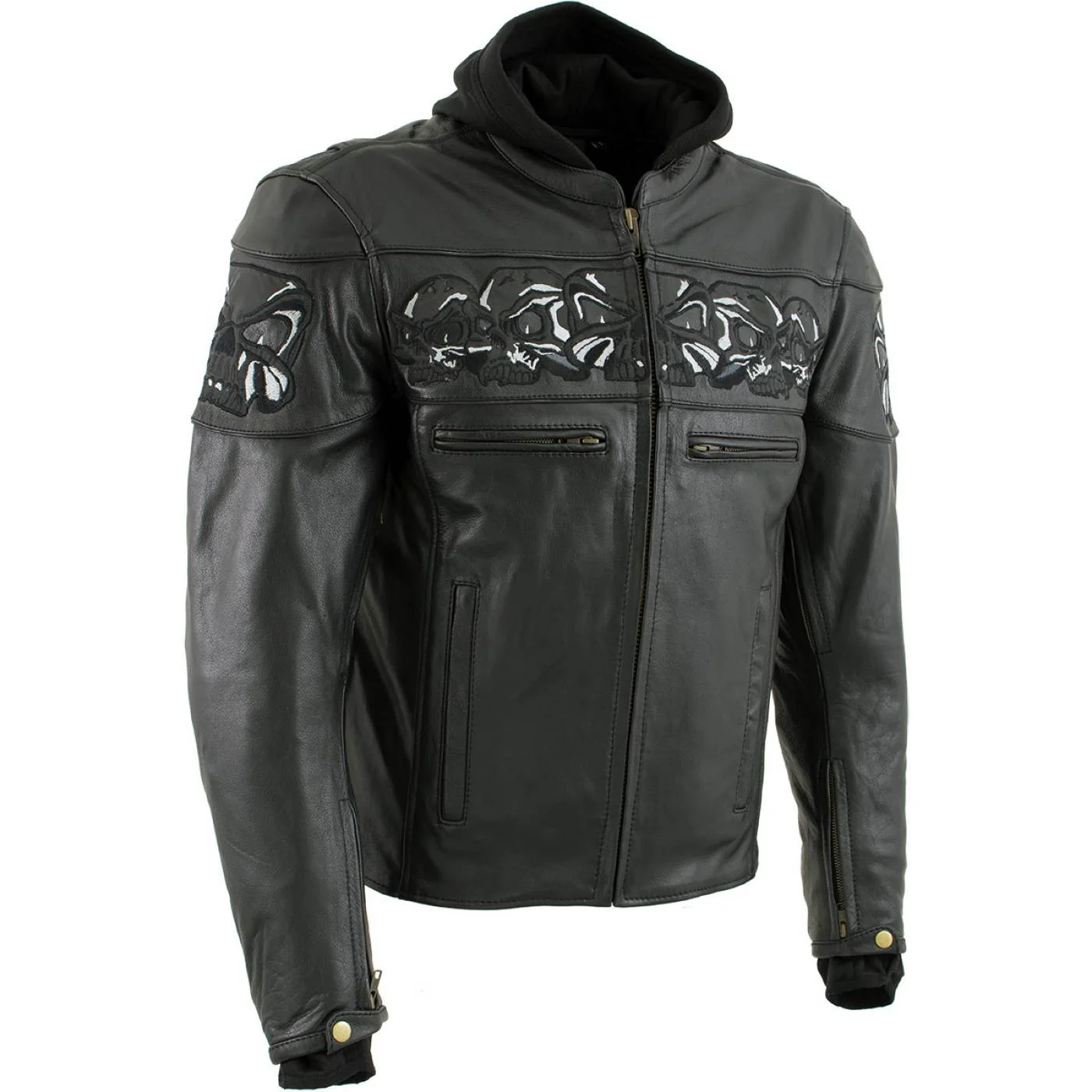 User-Friendly Milwaukee Leather Men’s Futile CE Armored Leather Motorcycle Jacket w Hoodie Liner Reflective Skull – LKM17016 Carefully Designed