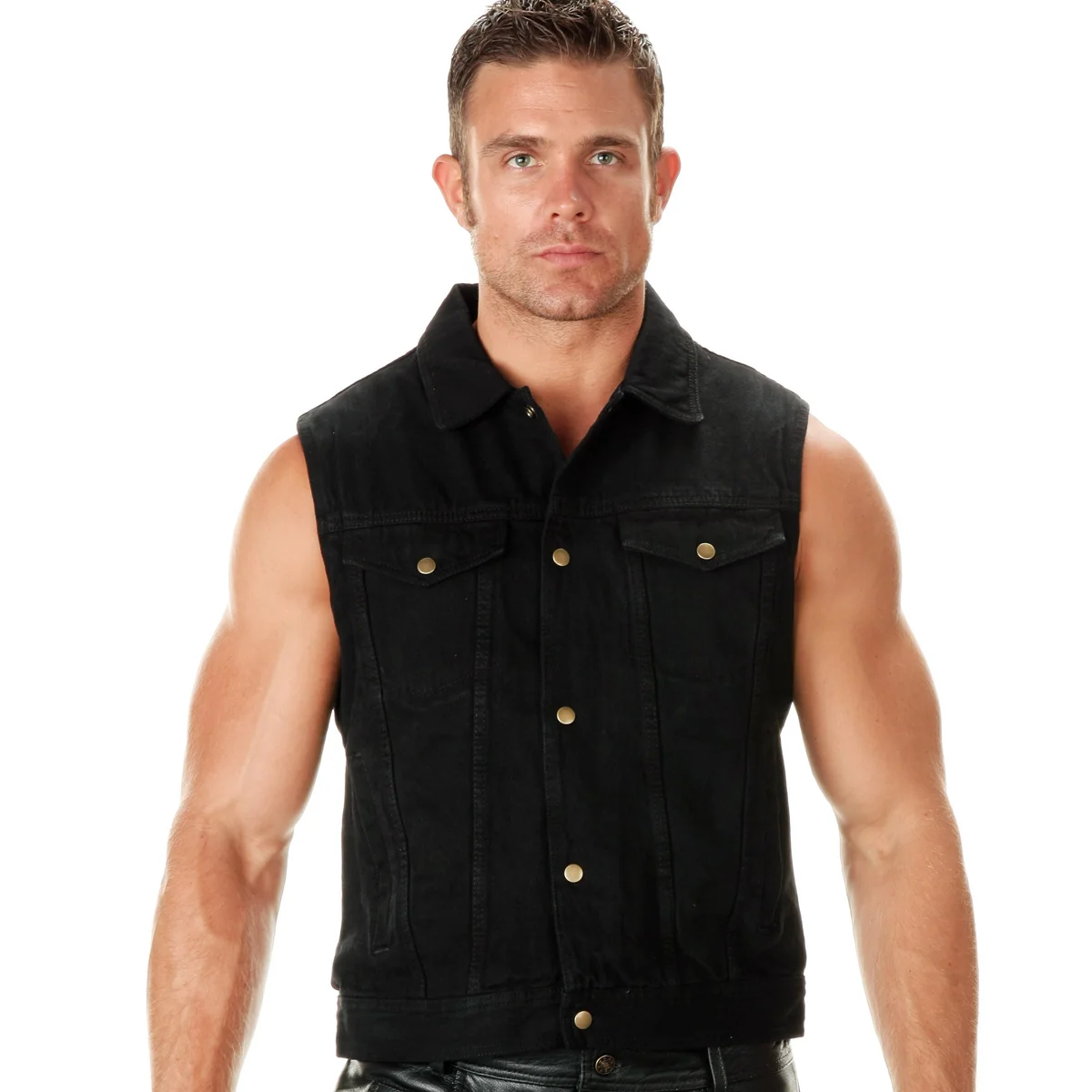 Superior Milwaukee Leather Men’s Outrider Black Denim Motorcycle Rider Vest with Shirt Collar – MDM3081 Easy-to-Use