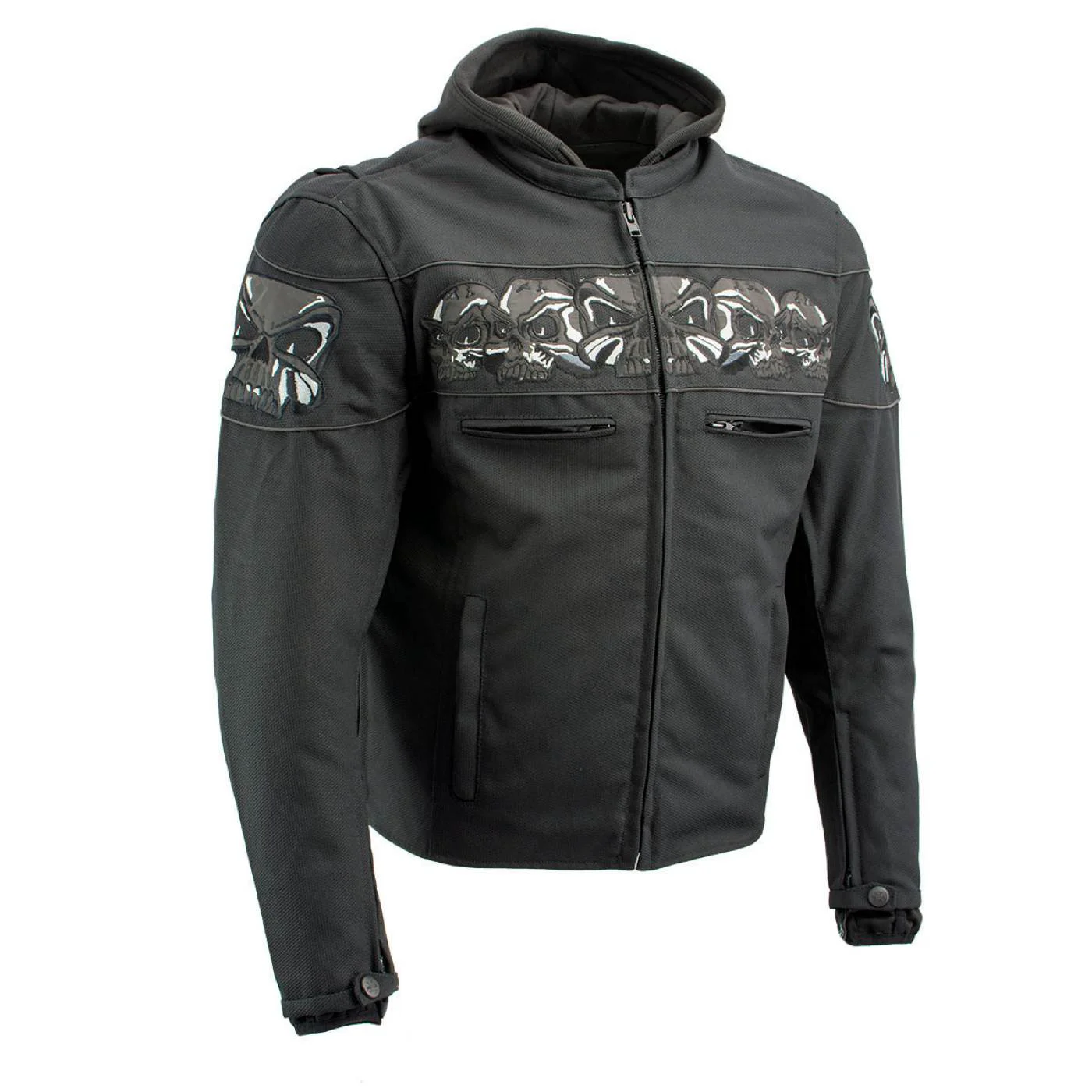 Breathable Milwaukee Leather Men’s Vengeance Black Armored Textile Motorcycle Jacket with Skull Embroidery – MPM17019 Efficient