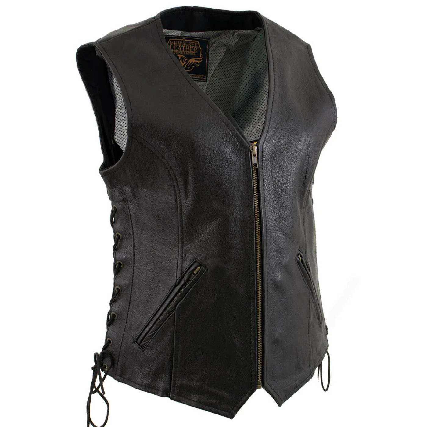 Organic Milwaukee Leather Women’s Mistress Black Side Lace Leather Motorcycle Vest – LKL4714 Minimalist