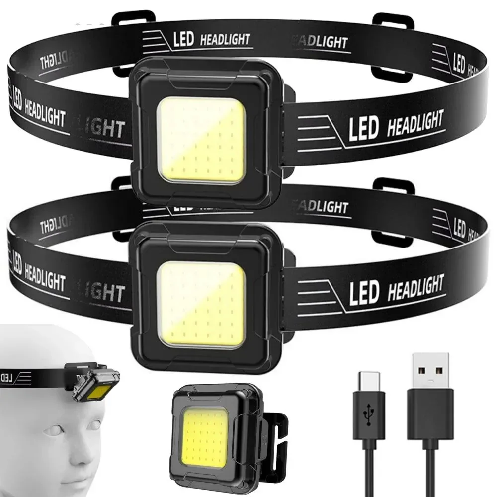 Casual USB-C Rechargeable Headlamp – 200-Lumen COB LED Head Torch with 4 Light Modes Adjustable Angle for Camping Hiking Fishing Work Solid