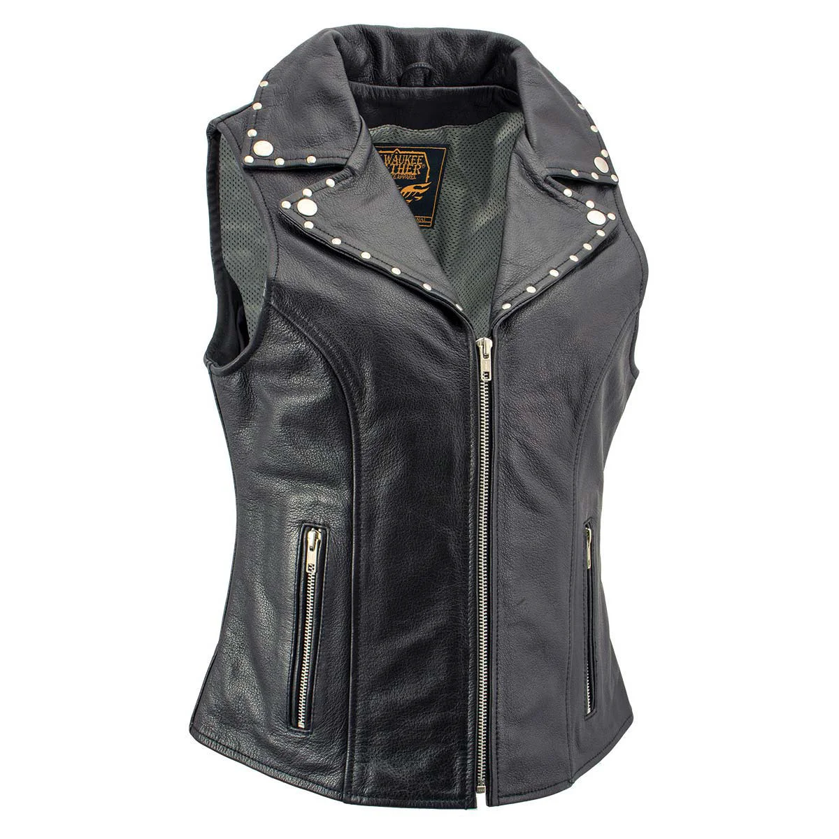 Trendy Milwaukee Leather Women’s Dita Black Motorcycle Leather Vest w Riveted Lapel Collar – LKL4720 Breathable