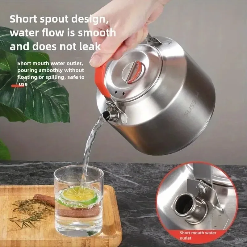 Pure 304 Stainless Steel Camping Kettle 2L Portable Outdoor Tea Pot for Hiking Picnics Fine