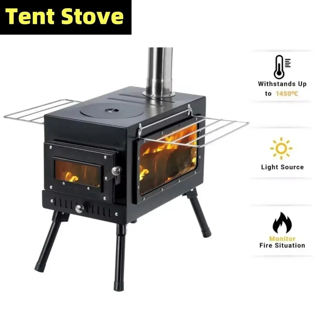 Easy-to-Use Portable Stainless Steel Tent Stove Wood Burning Stove with Chimney Pipe for Camp Heating Cooking High-Grade