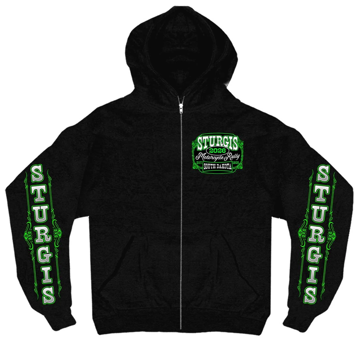Classic 2026 Men’s Sturgis Motorcycle Rally Skull Chaser 1 Black Zip-Up Hoodie – SPB4116 Smart