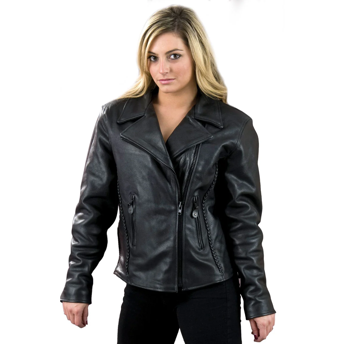 Lightweight Milwaukee Leather SH7023 Women’s ‘Braided’ Black Leather Jacket with Studs High-End