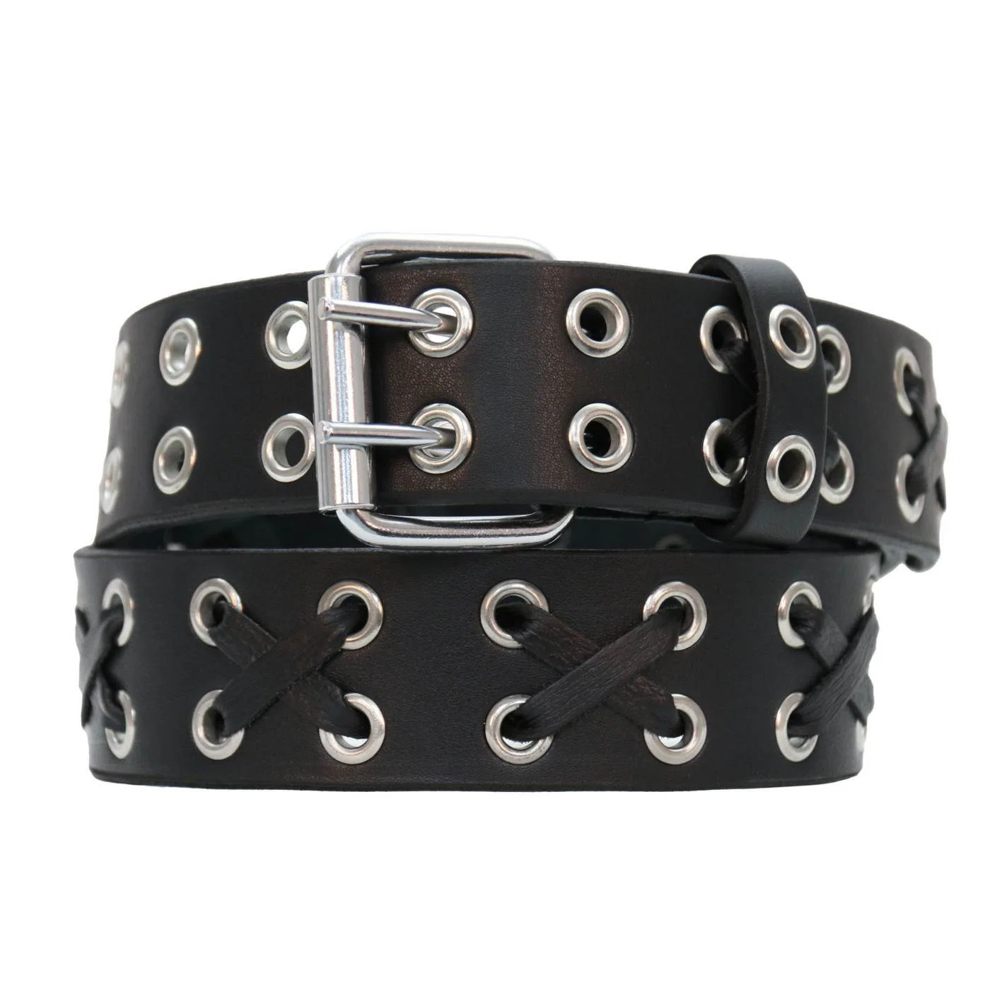 Prestigious Milwaukee Leather Men’s Black Double-Prong Grommet Leather Belt with Interchangeable Buckle – MP7137 Verified