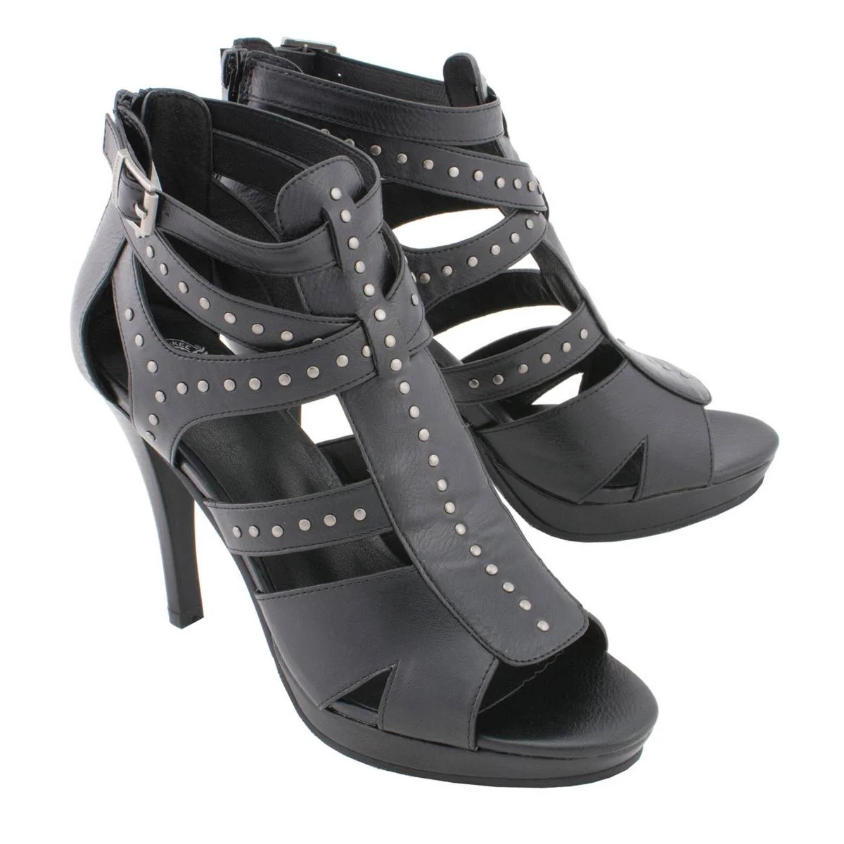 Fast Milwaukee Leather MBL9452 Women’s Black Stiletto Heeled Fashion Casual Sandals w Studded Ankle Straps Smooth