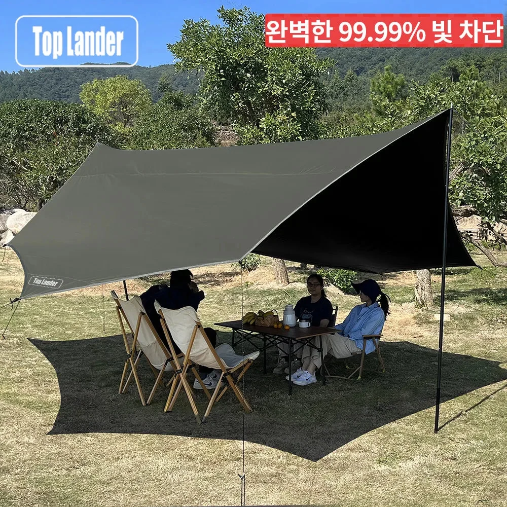 Environmentally Friendly Large Waterproof Camping Tarp 5.1×5.1m – Black Coated Sun Shelter Canopy for Outdoor Camping Shade Recyclable