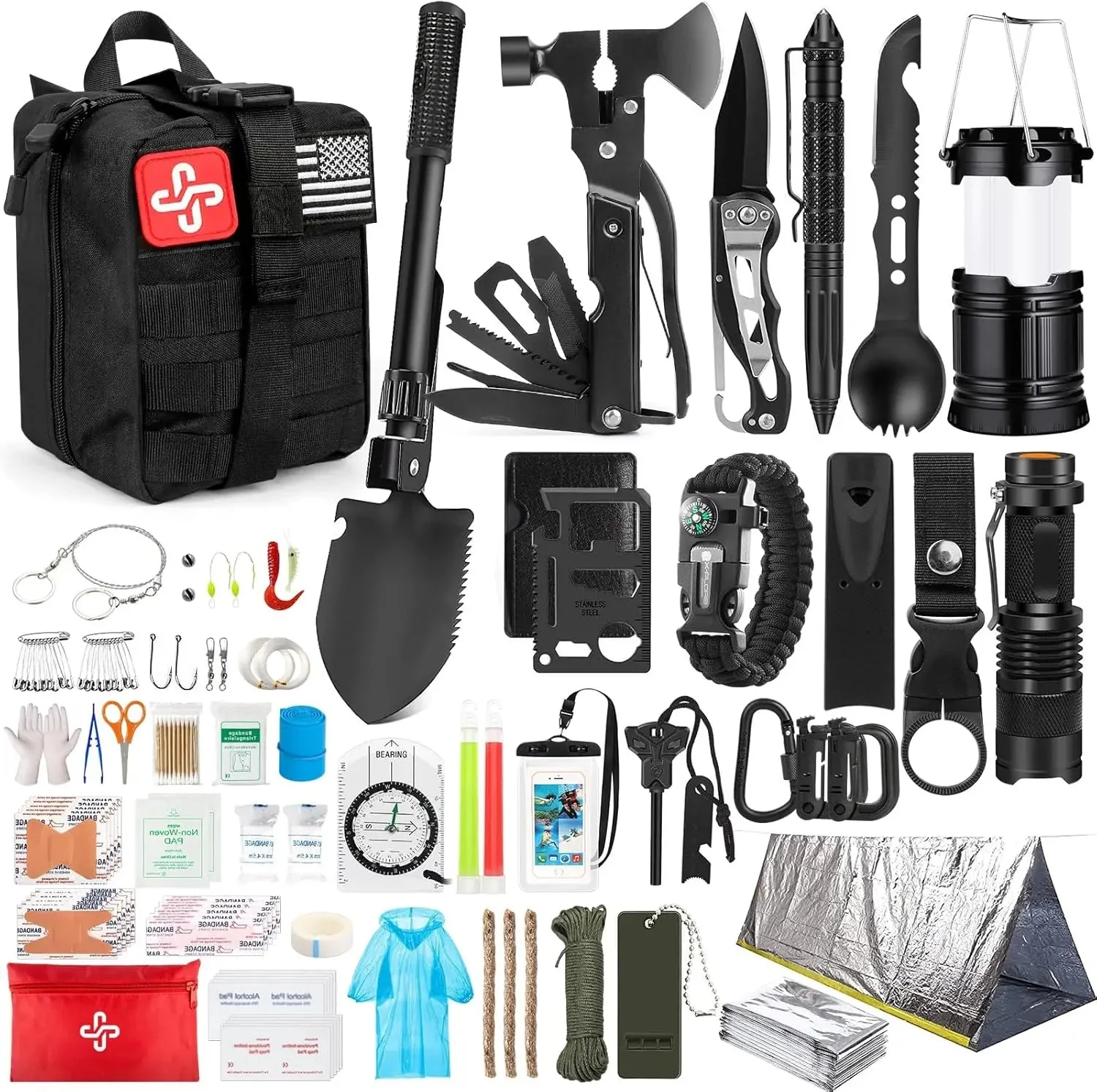 Premium Material 250-Piece Emergency Survival First Aid Kit – Comprehensive Outdoor Medical Kit for Camping Hiking Disaster Preparedness Selected
