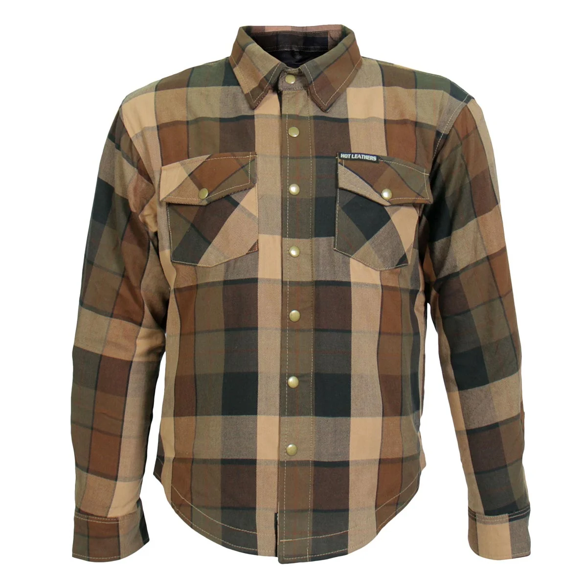 Quality Hot Leathers JKM3007 Men’s Black Brown CE Armored Flannel Motorcycle Shirt Jacket – Aramid Fiber Reinforced Clean