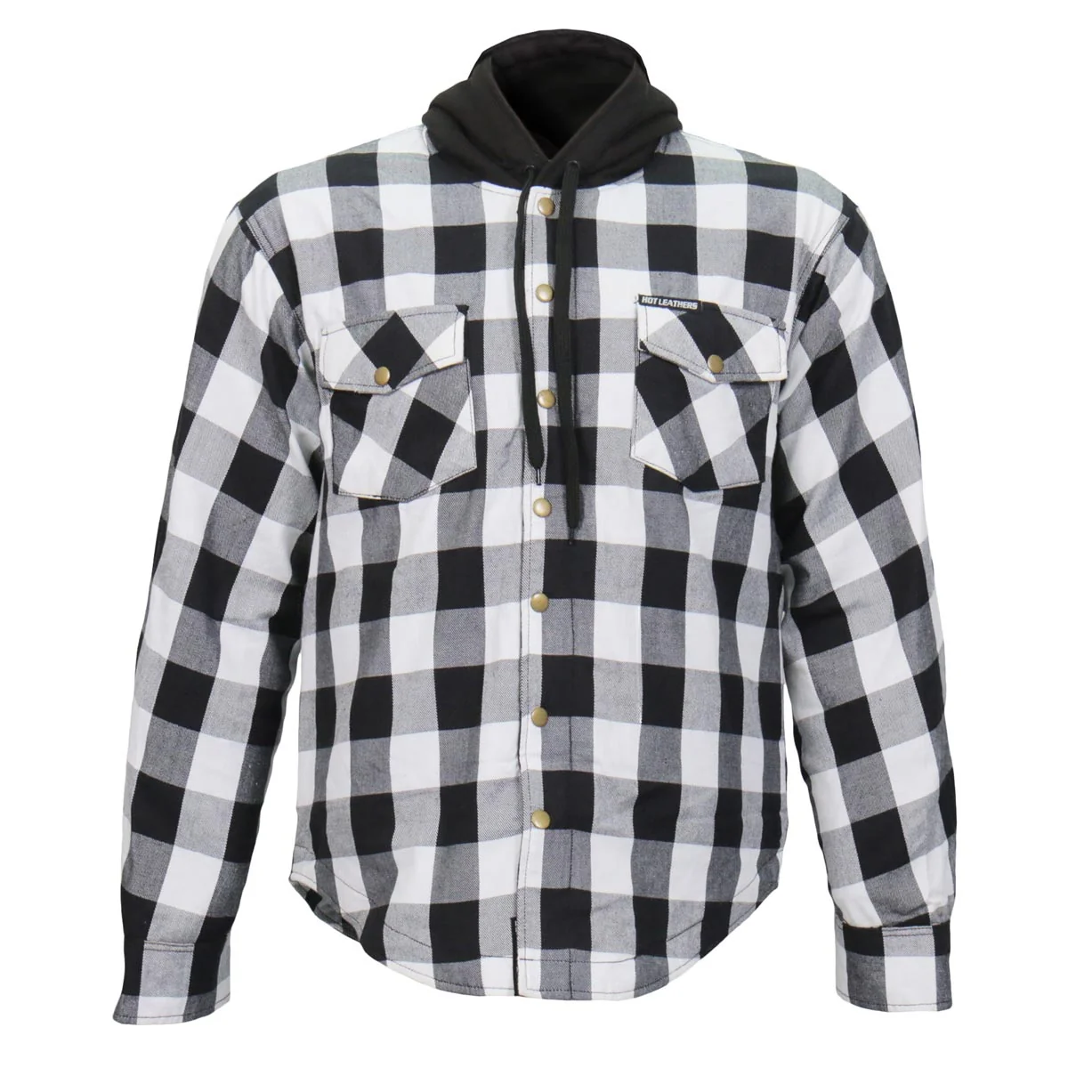 Contemporary Hot Leathers JKM3006 Men s Black White Hooded CE Armored Flannel Motorcycle Shirt Jacket – Aramid Fiber Reinforced Soft