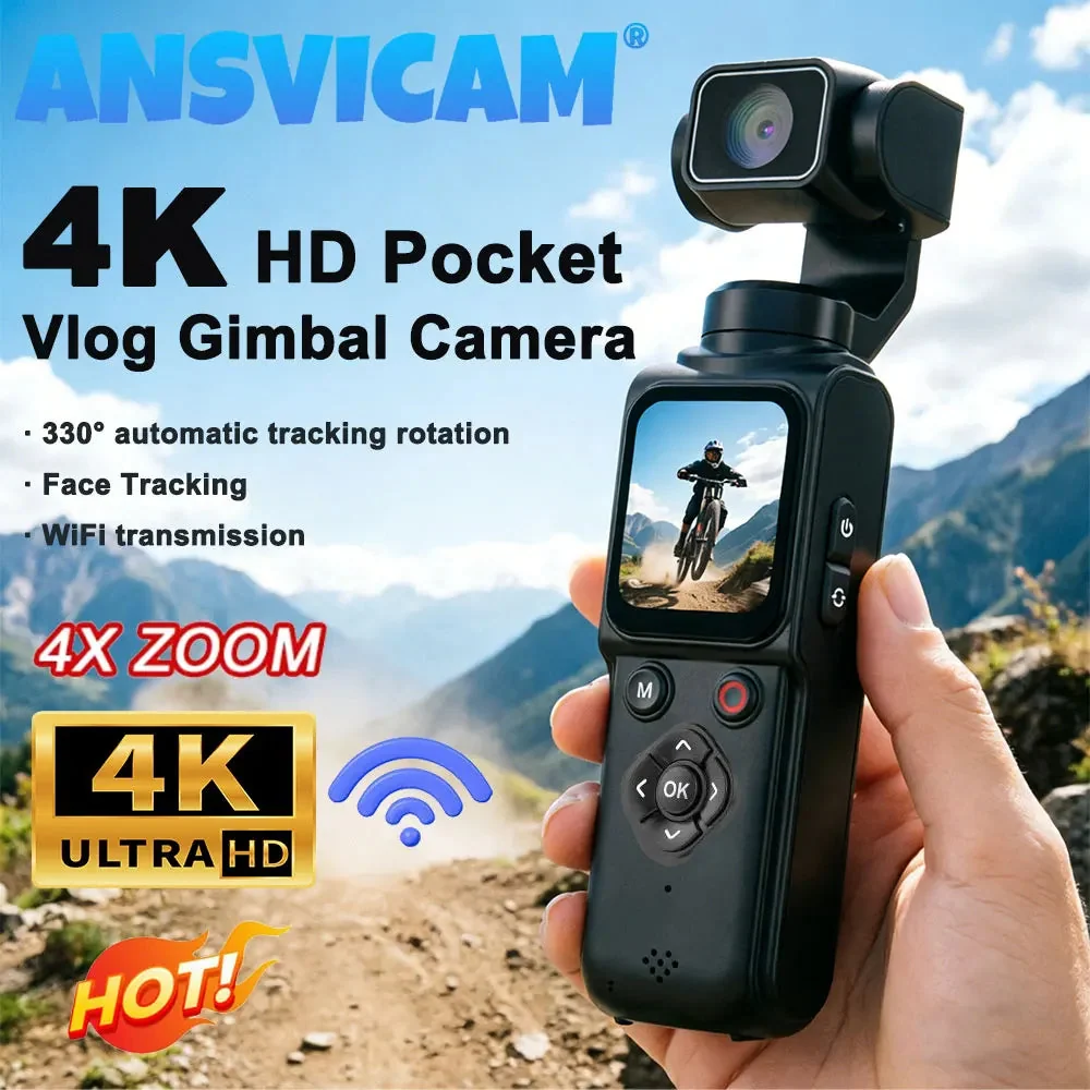 Superior ANSVICAM 4K Wifi Pocket Vlogging Camera 330° Auto Rotatable Touch Screen Sports DV Bodycam Face Tracking Portable Action Cameras SPECIFICATIONS Casual