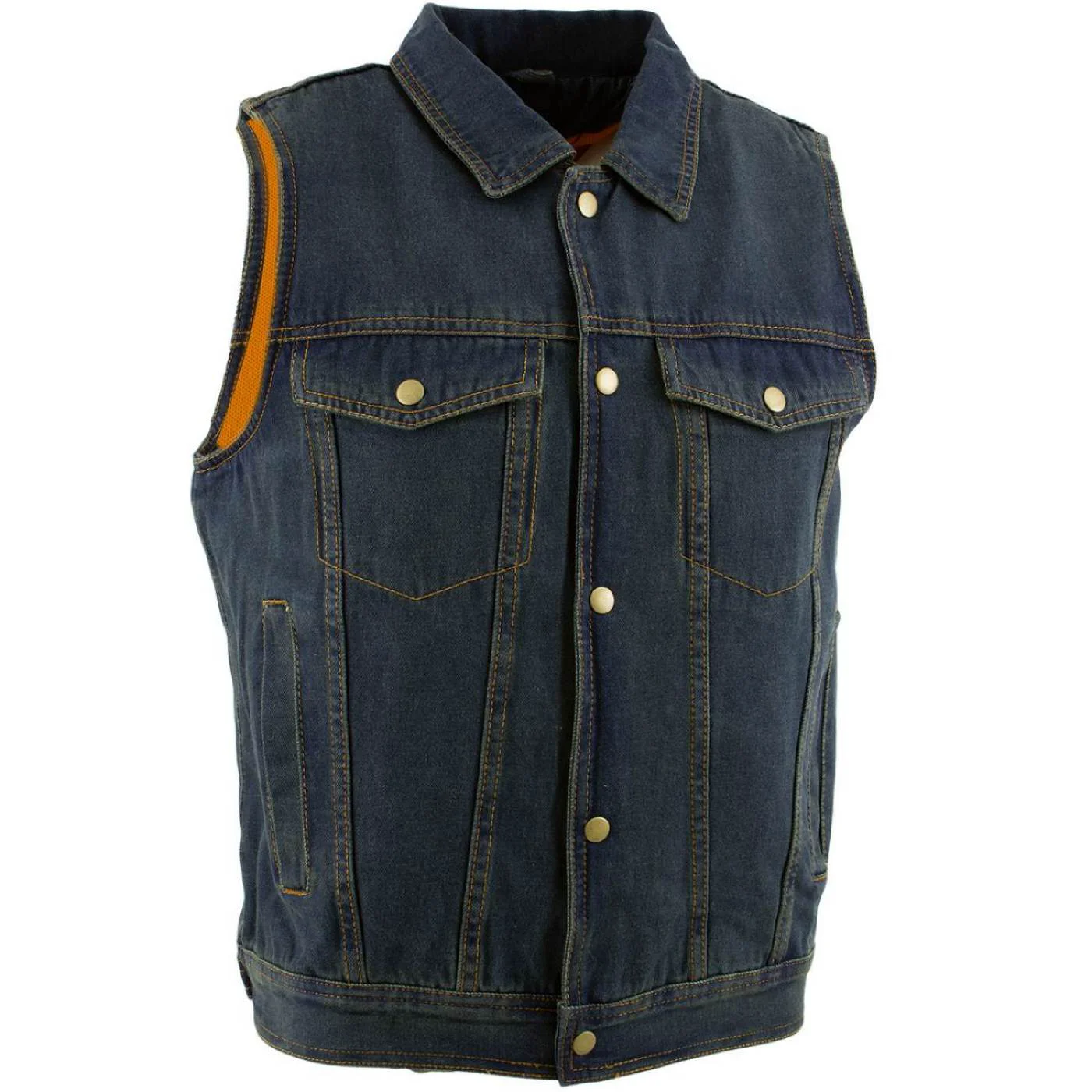 Solid Milwaukee Leather Men’s Outrider Blue Denim Motorcycle Rider Vest with Shirt Collar – MDM3080 Exceptional