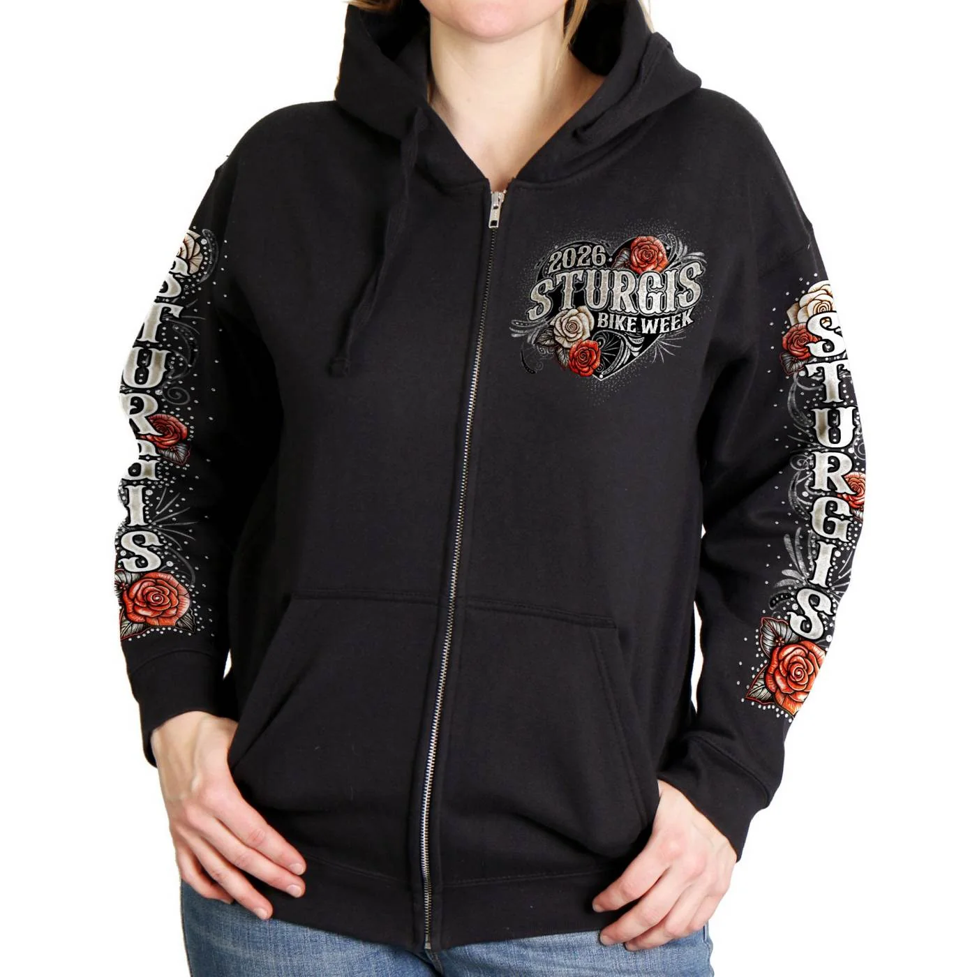 Smooth 2026 Ladies Sturgis Motorcycle Rally Leather Wings Black Zip-Up Hoodie – SPL4893 Contemporary