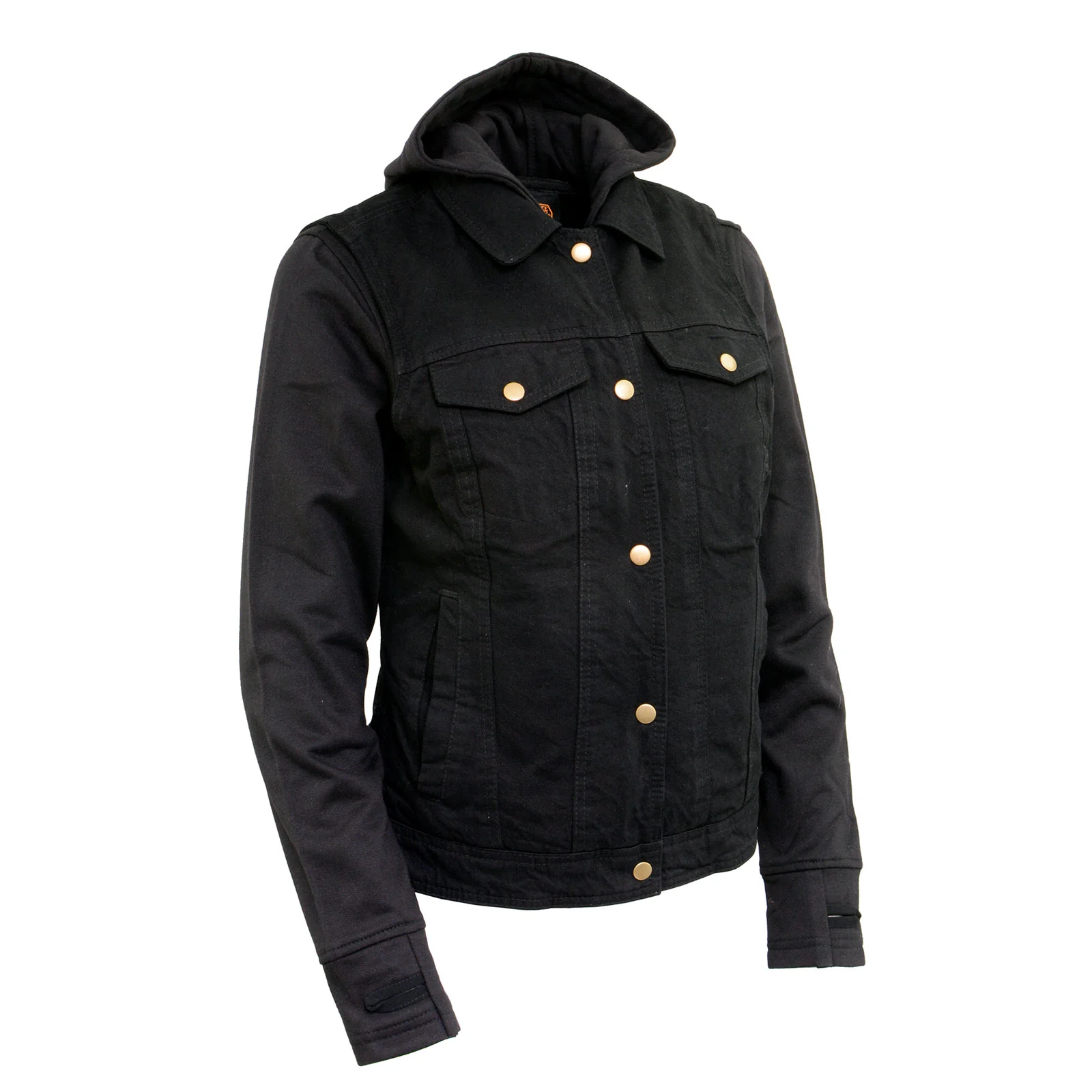 Environmentally Friendly Milwaukee Leather MDL4002 Women’s Black Denim 2 in 1 Shirt Style Collar Motorcycle Rider Vest W Removable Hoodie Genuine