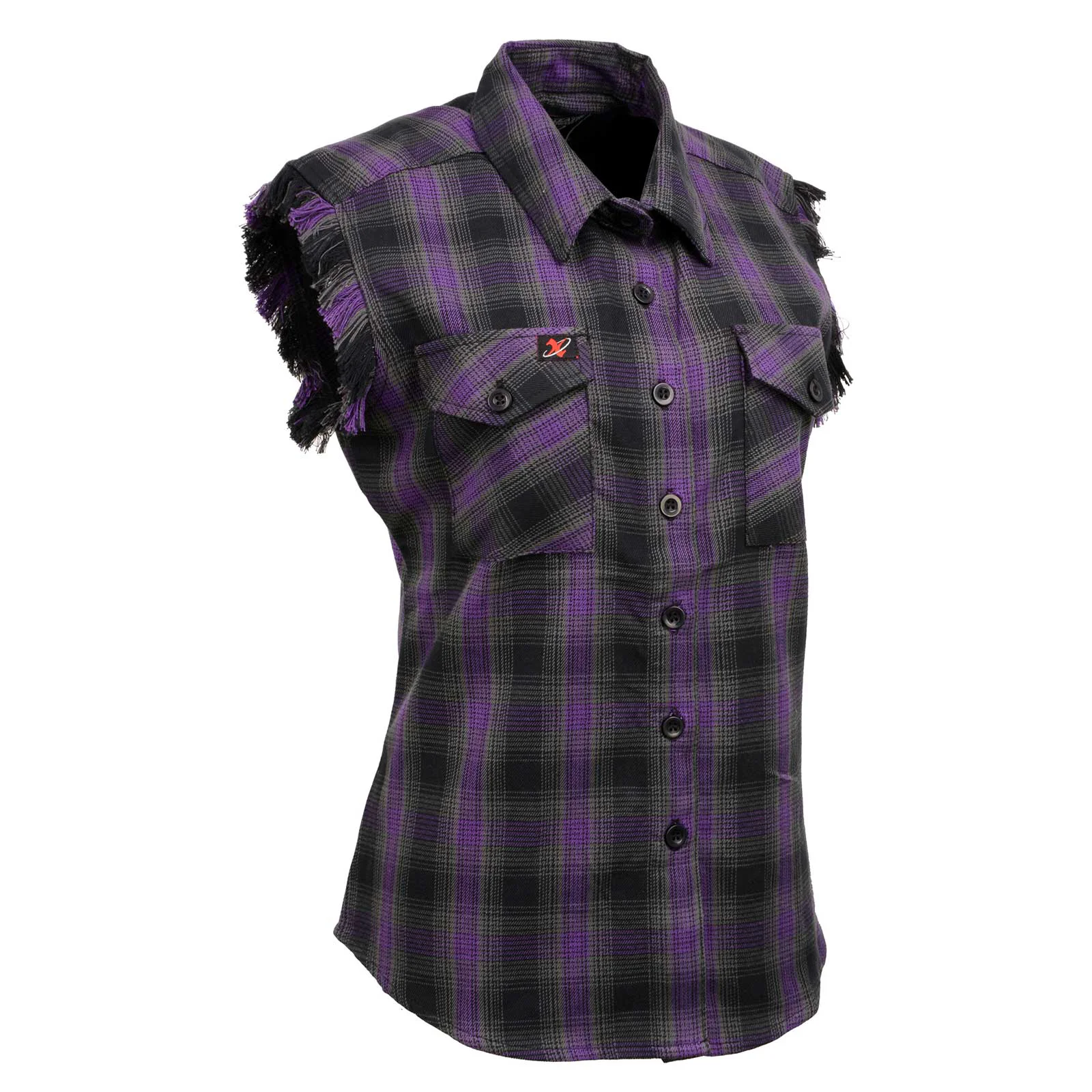 Relaxed Milwaukee Leather MNG21624 Women’s Flannel Black Purple Button Sleeveless Cut Off Shirt w Frill Arms Innovative