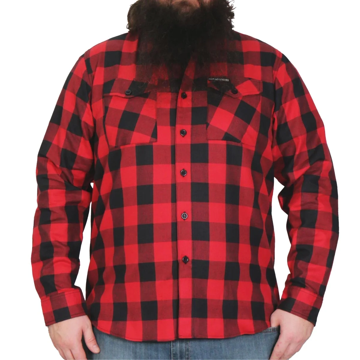 Premium Hot Leathers FLM2002 Men’s Black and Red Long Sleeve Flannel Shirt Solid