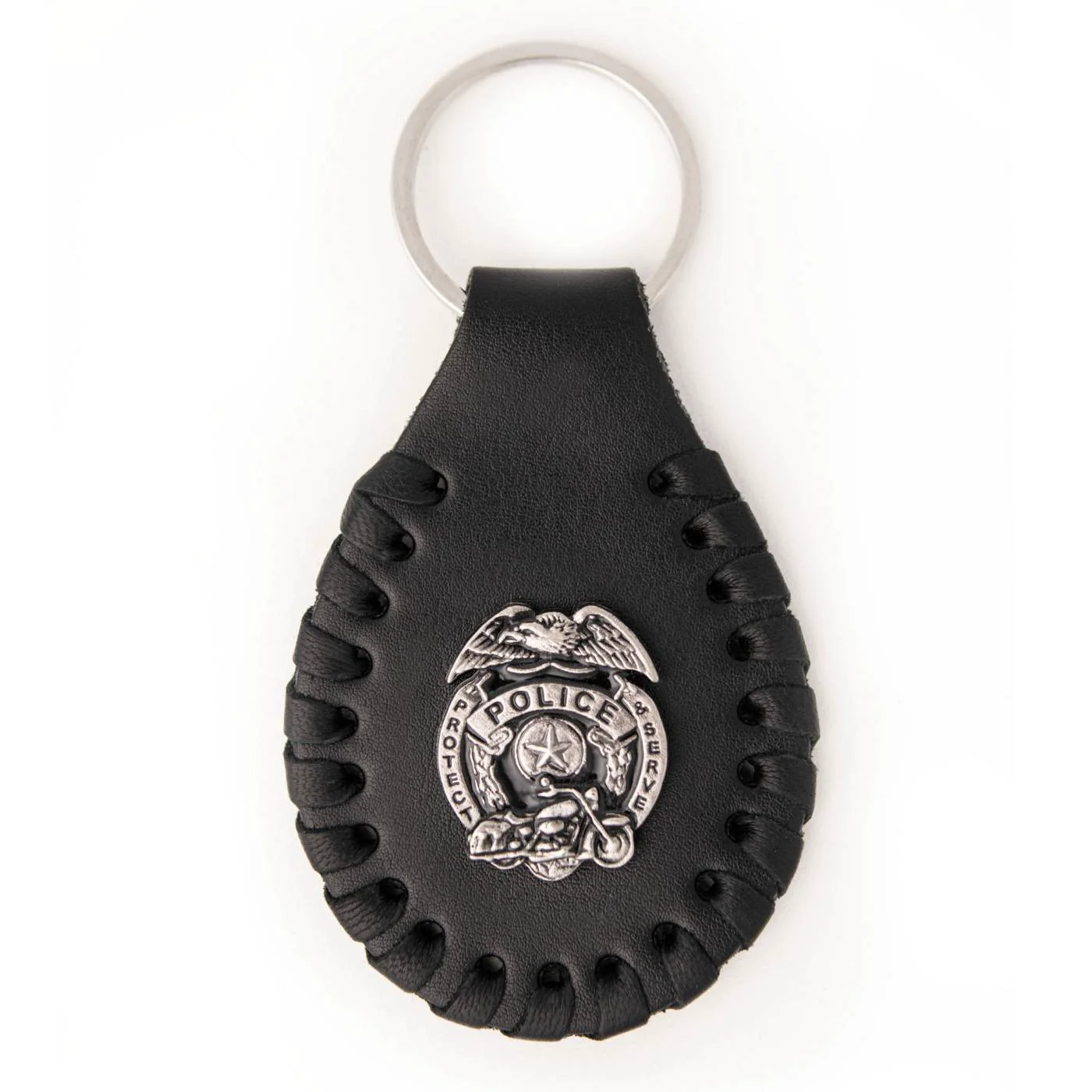 Expertly Made Milwaukee Leather Black Police Badge Pewter Emblem Key Chain – MLA9501 Proven