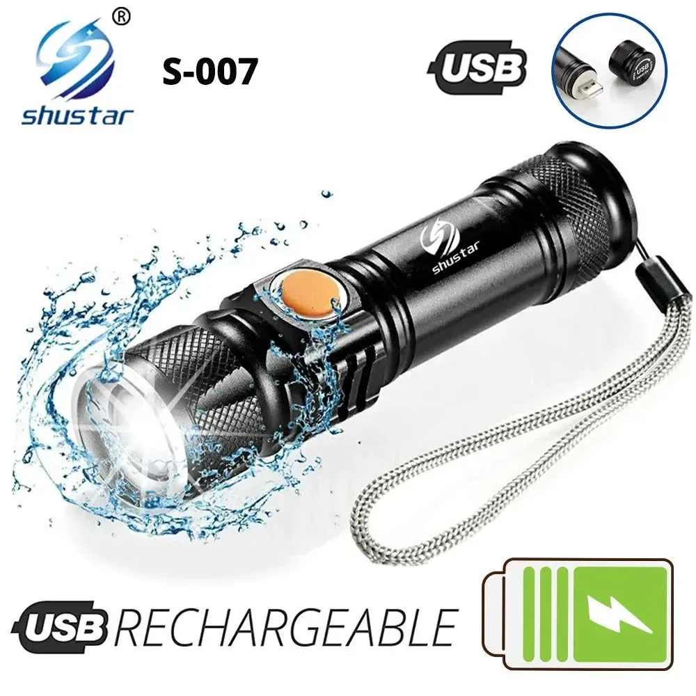 Contemporary Linterna LED recargable por USB potente y resistente al agua para actividades al aire libre. Modern
