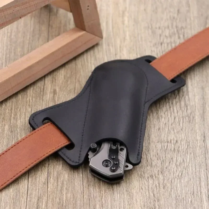 Elegant Funda de cuero para cuchillos plegables práctico soporte con clip para el cinturón para herramientas de camping. Premium Material
