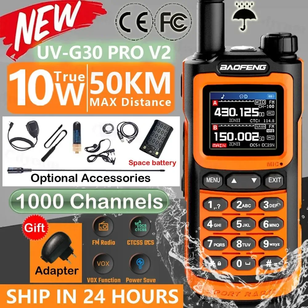 Selected Walkie-talkie UV-G30 Pro 2024 largo alcance 1000 canales radio FM portátil para aficionados UHF VHF carga USB-C radio bidireccional impermeable Fashionable