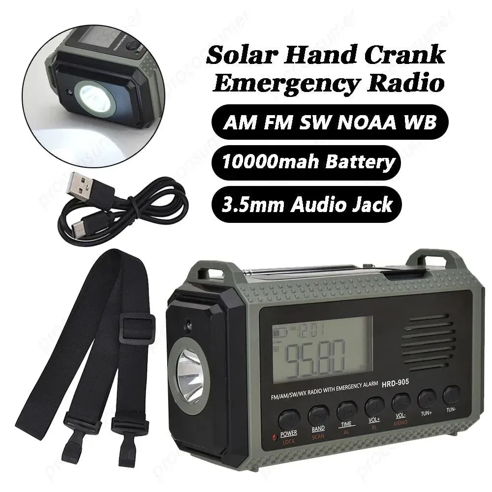 Environmentally Friendly Radio solar multifunción con manivela de 10000 mAh carga USB radio meteorológica FM AM NOAA WB linterna de emergencia alarma SOS y batería externa. Comfortable