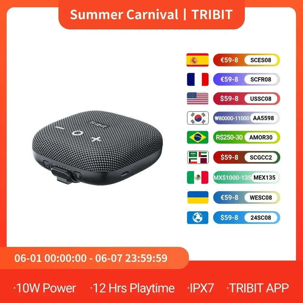 Verified Altavoz Bluetooth portátil StormBox Micro 2 Tamaño compacto con sonido potente Tecnología XBass Chip Bluetooth 5.3 avanzado 12 horas de juego Resistente al agua IP67 Modo EQ a través de la aplicación Tribit Emparejamiento estéreo dual inalámbrico Como banco de energía Micrófono incorporado Tamaño del producto Organic