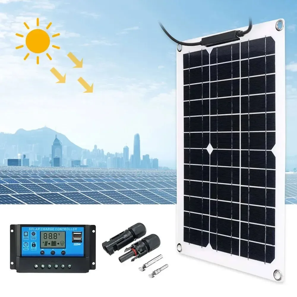 Detailed Panel solar flexible de 12 V cargador de batería con doble puerto USB y controlador para camping al aire libre. Trusted