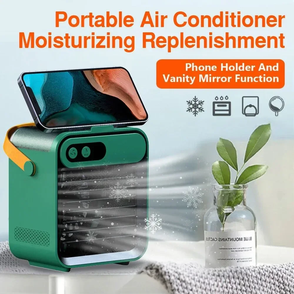 Natural Mini ventilador portátil recargable por USB con soporte para teléfono y espejo Contemporary