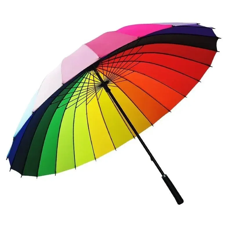 Responsible Paraguas largo de 24 varillas – Supergrande impermeable manual con varilla recta y colores del arcoíris Superior