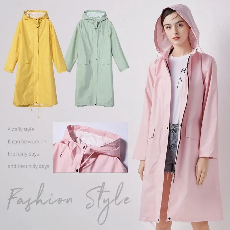Classic Chubasquero largo impermeable y elegante para mujer con capucha para actividades al aire libre. CARACTERÍSTICAS INFORMACIÓN DE TAMAÑO Expertly Made