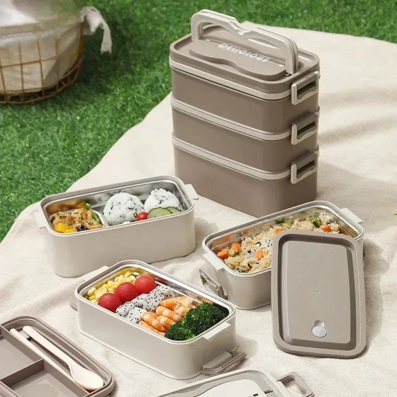 Casual Lonchera portátil con múltiples compartimentos recipiente apto para microondas para la escuela camping y picnics. Smooth