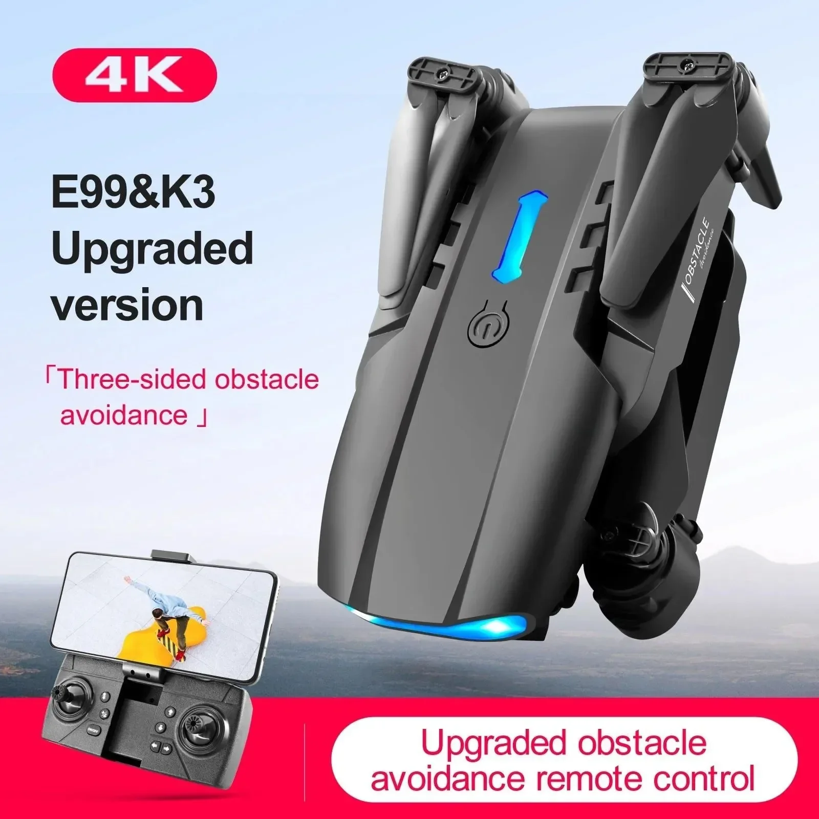 Convenient Dron E99 Pro 6K HD cuadricóptero plegable con cámara dual y retención de altitud 100 g de peso Genuine