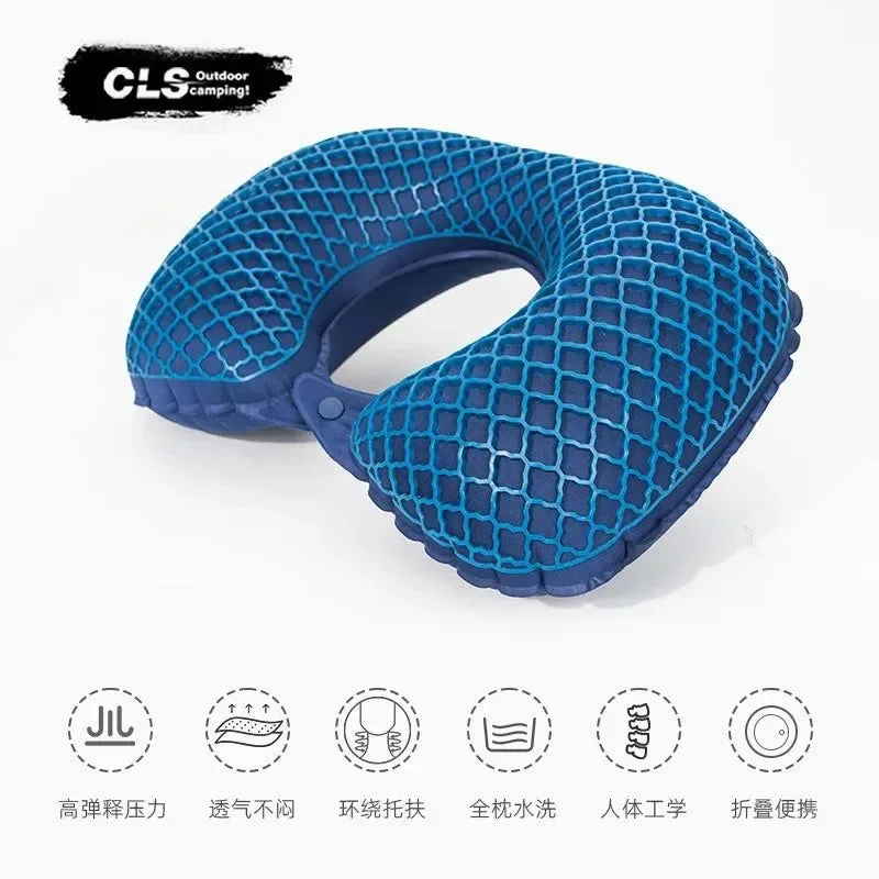 Practical Almohada cervical inflable en forma de U para viajes soporte portátil y ergonómico para avión coche y oficina. Modern