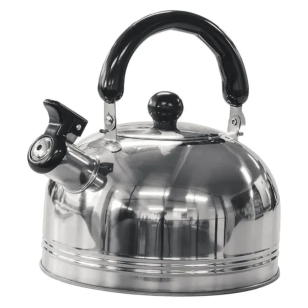 Minimalist 2L Stainless Steel Whistling Kettle with Foldable Handle for Camping and Stove Use Stylish