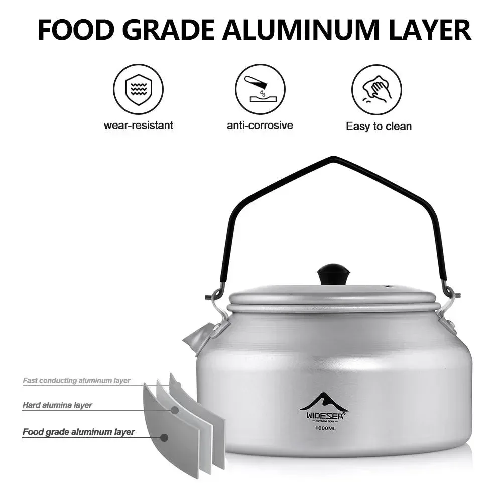 Environmentally Friendly 1L Pure Aluminum Camping Kettle with Short-Hole Removal Handle Lightweight Portable Travel Cookware Consistent