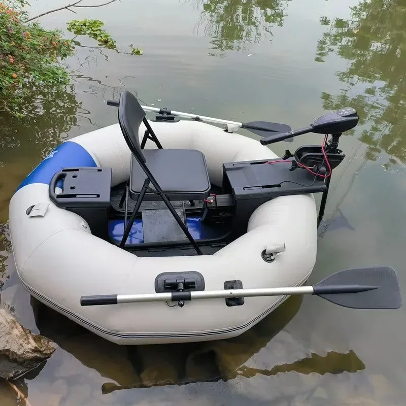 Elegant 2-Minute Foldable Inflatable Fishing Boat with Electric Motor Port 250kg Capacity Solo Pontoon Raft Trusted