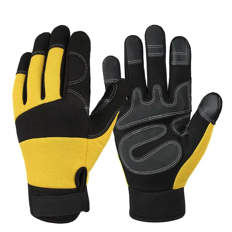 Trendy Full Finger Cowhide Rock Climbing Gloves Anti-Slip Reusable