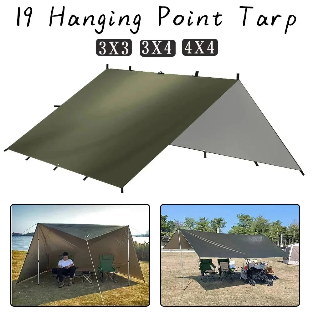 Expertly Made 19-Point Waterproof Camping Tarp 3000mm 4x4m 3x3m Solid