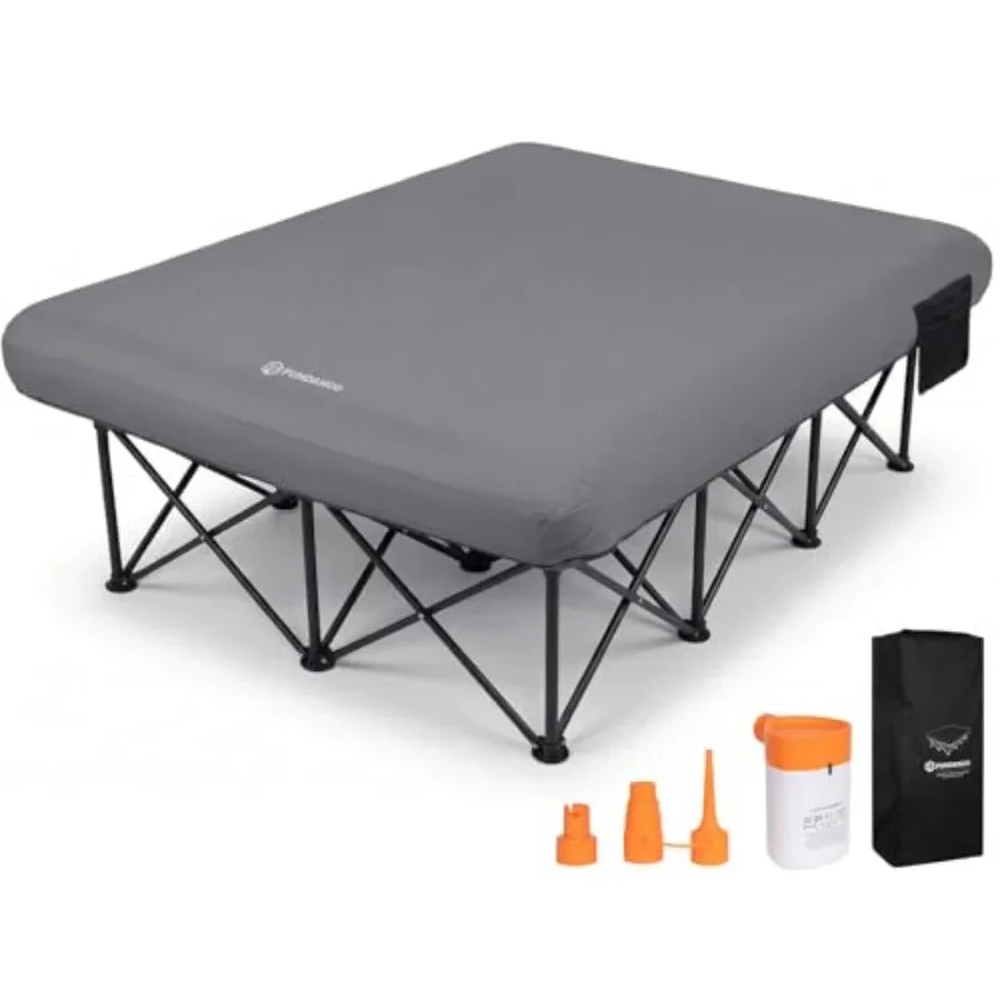 Modern Queen Camping Cot with Electric Pump – 2-Person Inflatable Air Mattress Folding Frame Queen Camping Cot with Electric Pump – 2-Person Inflatable Air Mattress with Folding Frame Cup Holders Smart