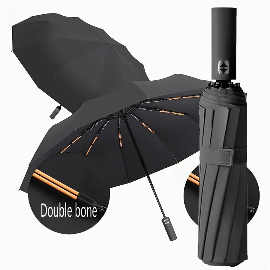 Prestigious 12-Bone Auto-Open Folding Umbrella – UPF50 UV Rain Protection Black-Coated 190T Nylon Compact Umbrella Proven