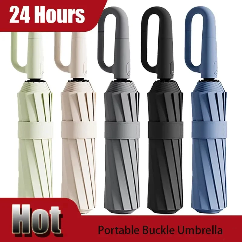 Traditional 20-Bone Windproof UPF50 Folding Umbrella with Loop Buckle – Fully Automatic Compact Sun Rain Umbrella for Men Women Effective