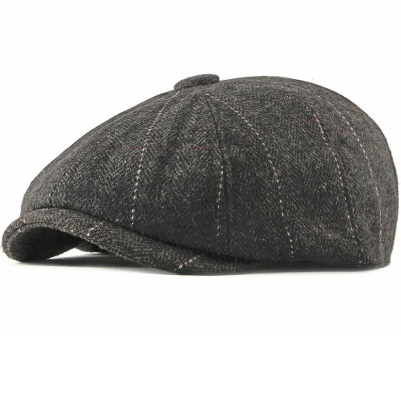 Genuine Woollen Plaid Herringbone Newsboy Cap Certified