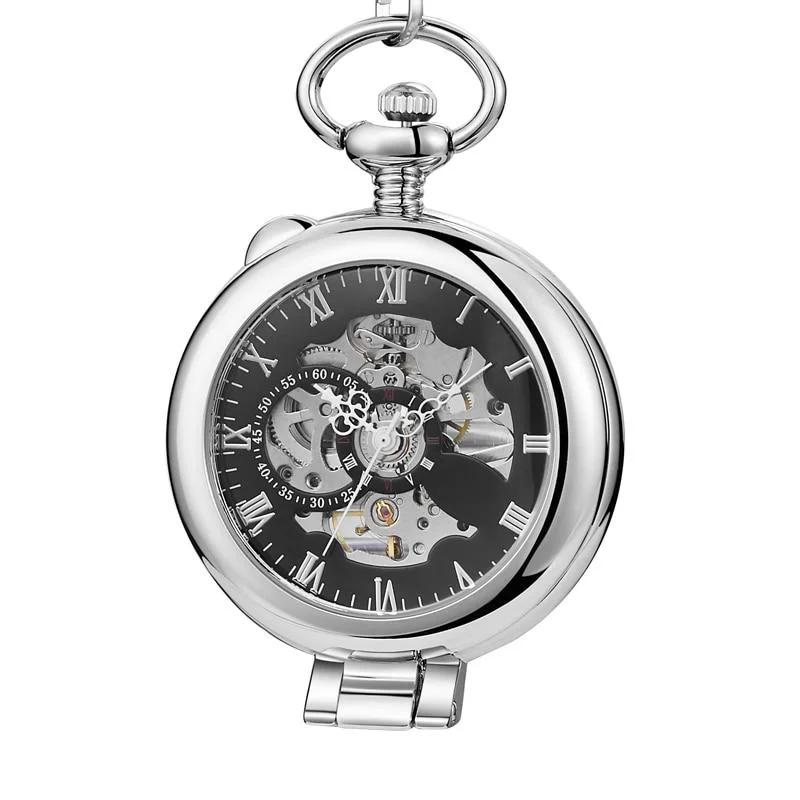 Advanced Olaf Orkina Mechanical Skeleton Pocket Watch Silver Sustainable