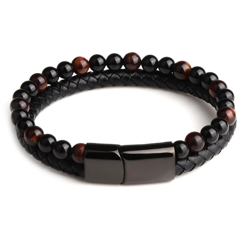 Authentic Natural Stone Leather Beaded Bracelet Fine